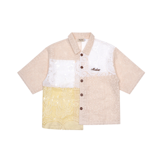 Cream Patchwork Short Sleeve Crochet Shirt