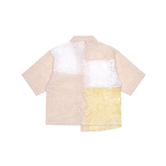 Cream Patchwork Short Sleeve Crochet Shirt